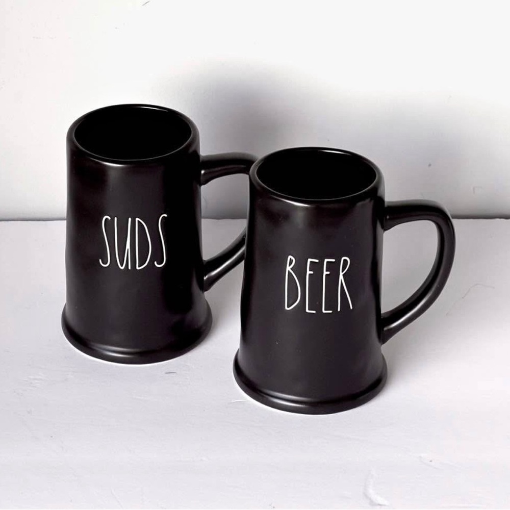 Rae Dunn Tall Beer Mug Set — BEER + SUDS (Black)